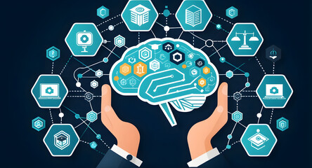 Edtech personalized learning brain concept hands holding neural network icons for adaptive education and technology driven skill development