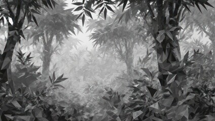 Monochrome Forest Scene - A Serene and Misty Woodland.