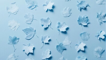 Monochromatic Blue Leaves Pattern on a Light Blue Background.