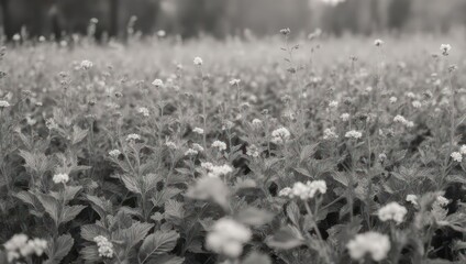 Monochrome Field of Flowers - A Serene Landscape.