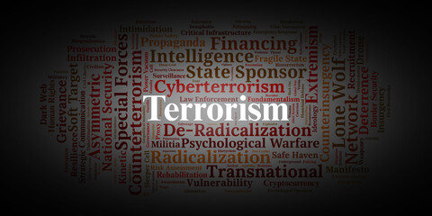 Fototapeta premium Terrorism Word Cloud. Key Terms in Global Security and Counter-Extremism