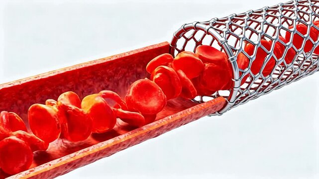 Blood cells flowing through a stented artery