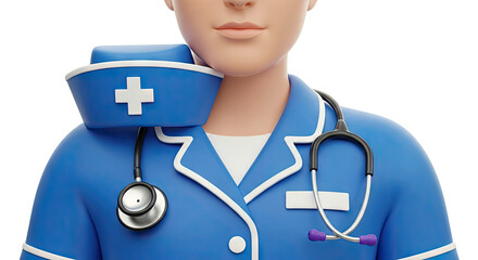 3D Cartoon Nurse with Stethoscope and Cap
