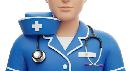 3D Cartoon Nurse with Stethoscope and Cap