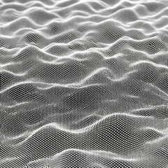 Naklejka premium Monochrome abstract 3D topology composed of flowing halftone dots. Organic wave surface representing digital data. Minimalist futuristic background with smooth gradients and cinematic light