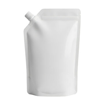 White stand-up pouch with spout isolated on transparent background