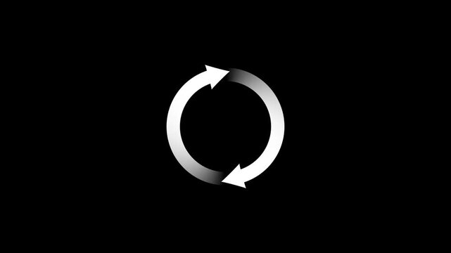 White circular arrows icon symbolizing refresh or loading on a black background reload repeat