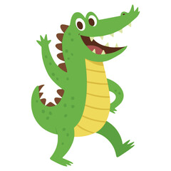 Fototapeta premium cartoon cute crocodile wild animal flat color vector illustration template design