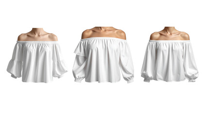 Off-The-Shoulder Blouse Front View, Elegant Feminine Design, isolated on transparent background