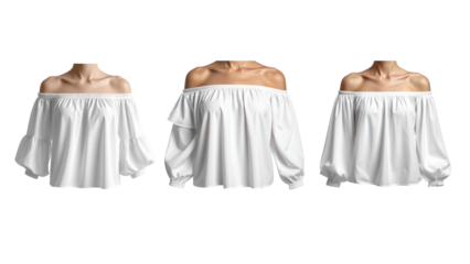 Off-The-Shoulder Blouse Front View, Elegant Feminine Design, isolated on transparent background