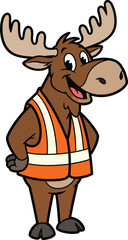 Happy Cartoon Moose Wearing a Safety Vest