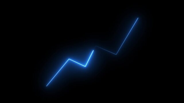 Neon blue jagged line graph ascending on black background abstract bright