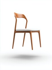 Obraz premium Stylish wooden chair with a modern design, featuring a white seat, floating against a white background.