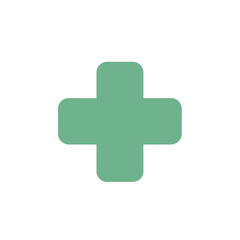 Fototapeta premium Simple light green cross icon representing healthcare first aid first responder emergency services symbol