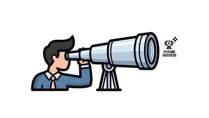 Fototapeta premium Future Success Vision: Man with Telescope