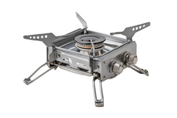 Portable camping stove for outdoor cooking, featuring adjustable flames and a compact design for easy transportation.