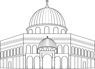 Fototapeta premium Detailed Mosque Architecture Line Art for Islamic Coloring Pages and Ramadan Crafts
