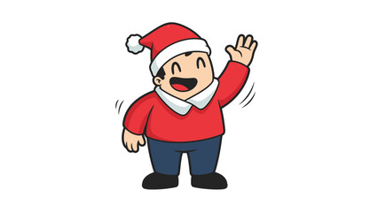 Cartoon Character Waving in a Santa Hat
