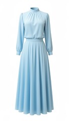 Obraz premium Elegant Light Blue Long Sleeve Maxi Dress with High Neck.