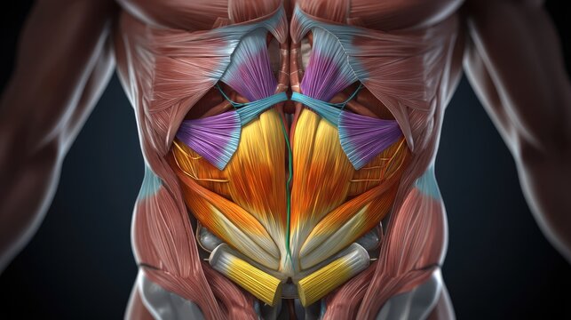 Detailed Illustration of Human Muscular Anatomy Focusing on Core and Abdominal Muscle Structure and Function