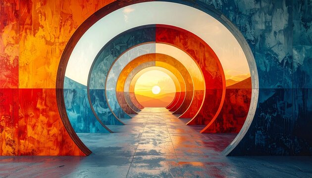 Abstract circular shapes symbolizing unity and harmony, New Zealand color harmony, minimalist design, clean copy space, no people, no text