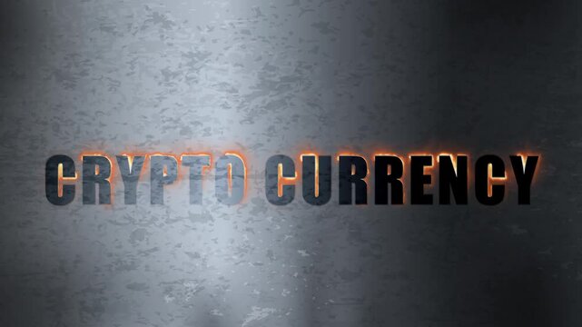 crypto currency text animation on the metal plate background