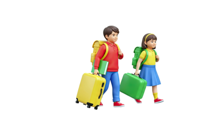 Children with Backpacks and Suitcases, Ready for Travel or School