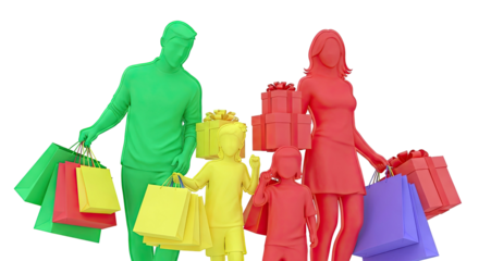 Colorful Family with Shopping Bags and Gifts