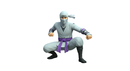 Ninja in a crouched stance with a purple sash