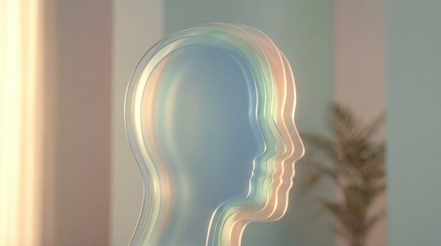 Iridescent human head silhouette with glowing rainbow effect