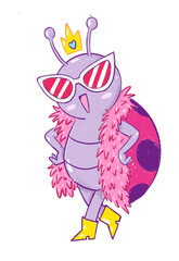 Cute Ladybug Character Illustration Wearing Crown, Sunglasses and Fashion Style © mariaisabel