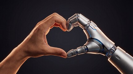 Human and robotic hands forming a heart shape in harmony © Creative
