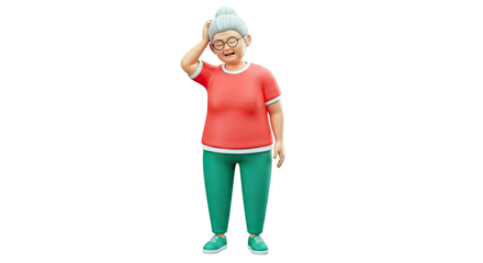 3D Grandmother Scratching Head in Frustration