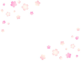 桜の花びら舞う水彩フレーム背景　横　sakura design