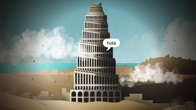 tower of babel with people speaking multiple languages