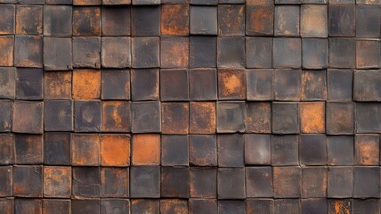 Rustic Ceramic Tile Arrangement With Aged Patina Featuring Warm Earthy Colors