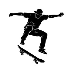 Skateboarder jumping silhouette in action. performing a jump trick.