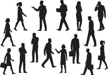 Silhouettes of business people in various poses and actions