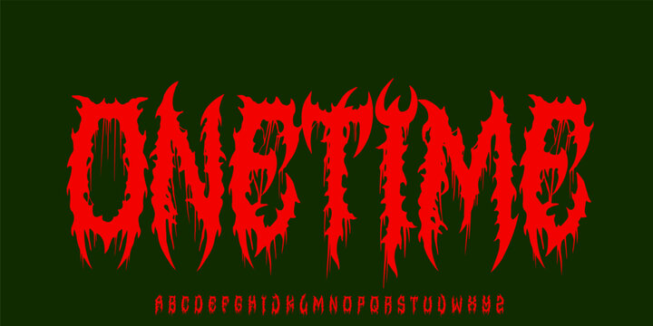 Dark Lettering tattoo vector type font in bloody style. Grunge type font with Gothic Punk Rock elements. Scary music font concept. Horror style lettering .Vector illustration