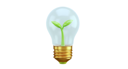 Light bulb with sprouting plant symbolizing green energy and new ideas