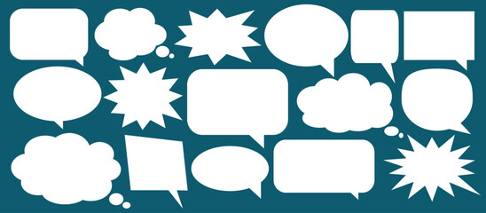 Obraz premium A set of chat box designs for comments on social media or comics. Vector designs of speech bubbles, text boxes, and conversation chat columns in comics. 