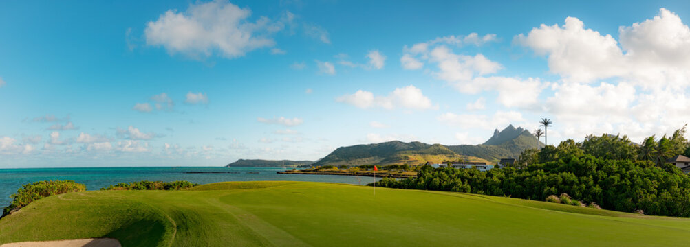 Golf Green Meets Turquoise Ocean, Tropical Island Paradise