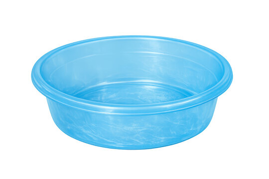 Blue plastic basin for household washing and kitchen cleaning, a common utility on transparent background