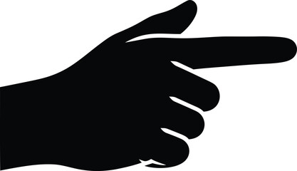 A black silhouette hand pointing forward from the left side