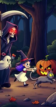 halloween, calabaza, noche, vacaciones, luna, ilustraci&oacute;n, oto&ntilde;al, vector, dibujos animados, horror, bruja, bate, asustadizo, alarmante, moreno, &aacute;rbol, celebraciones, vampiro, duende, octubre, corrupt