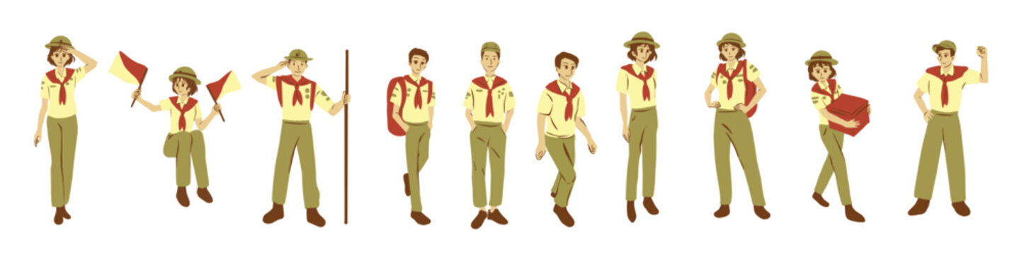  character illustration set featuring senior scouts