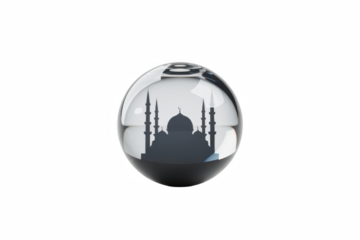 3D Glass Sphere With Islamic Reflection Minimal Ramadan Concept Isolated On Transparent Background