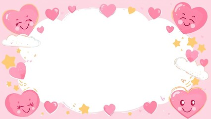 Kids Cute Love Frame with Cartoon Heart Characters and Colorful Playful Doodles featuring Cheerful Romantic Mood for Childrens Classroom Activities and Fun Valentine Party Invitations
