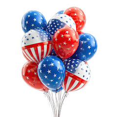 A bouquet of patriotic balloons in red, white, and blue designs