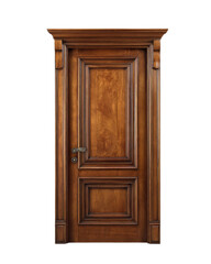 Ornate wooden door with carved panels and decorative molding